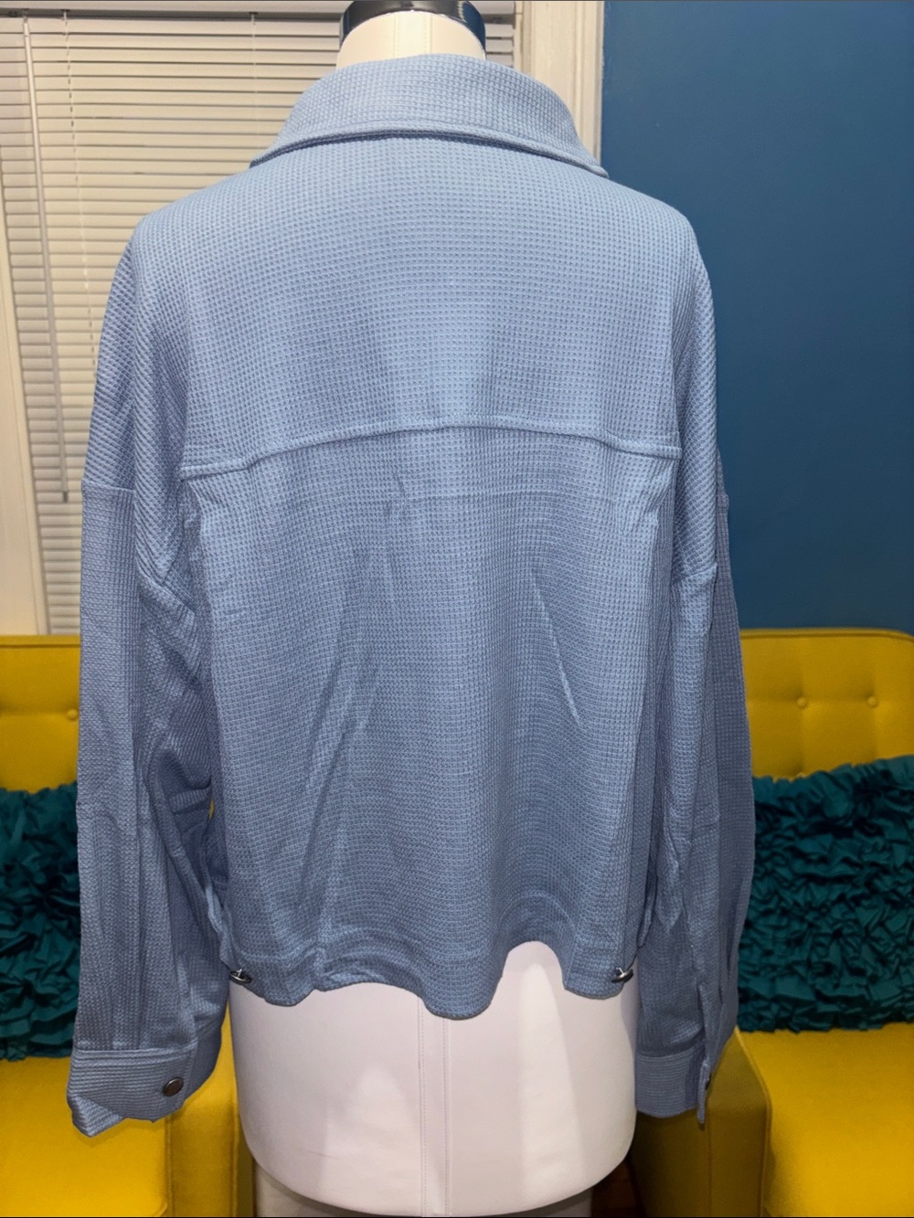 Light Blue Waffle Knit Button-Front Jacket - Picture 2 of 6
